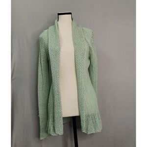 Wooden Ships Cozy Open Knit Shawl Neck Open Front Sweater Aqua Color Sz S/M‎